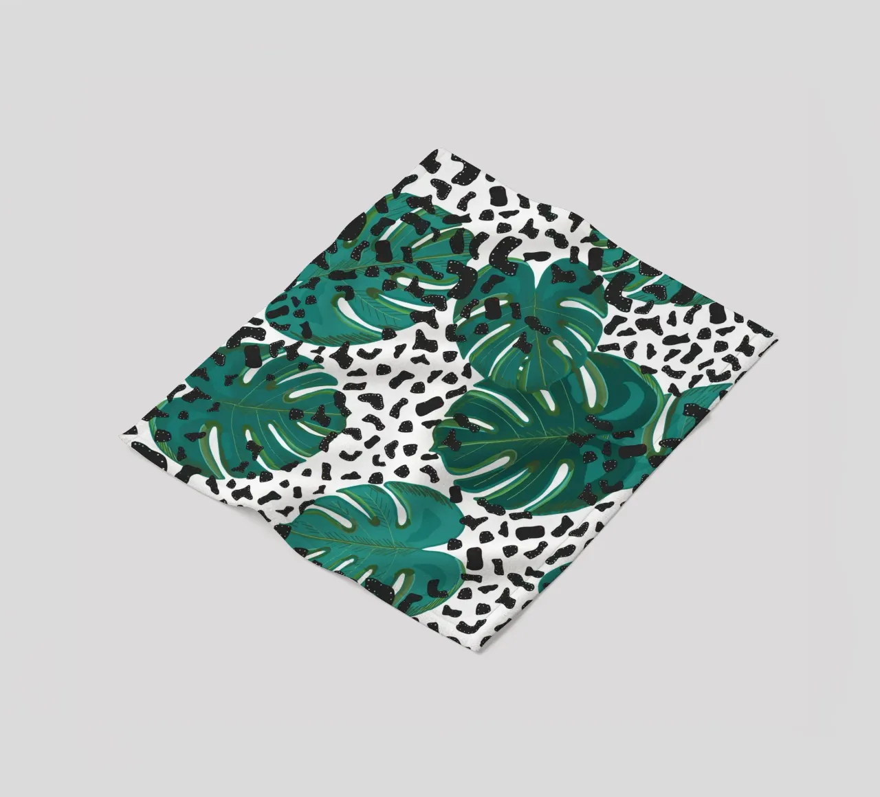 Monstera leaves with leopard print pattern fleece blanket by gulsengunel