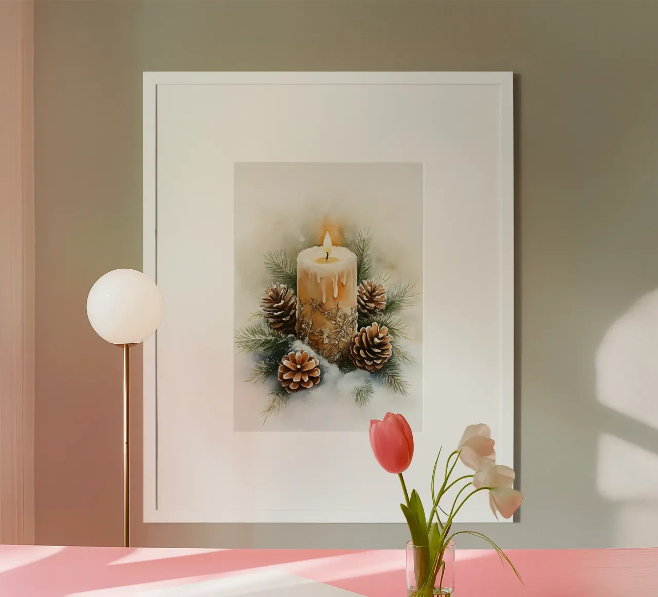 Rustieke Kerstmis Kaars Dennenappel Kunst - Kerstmis Decor Print poster van ClubArt