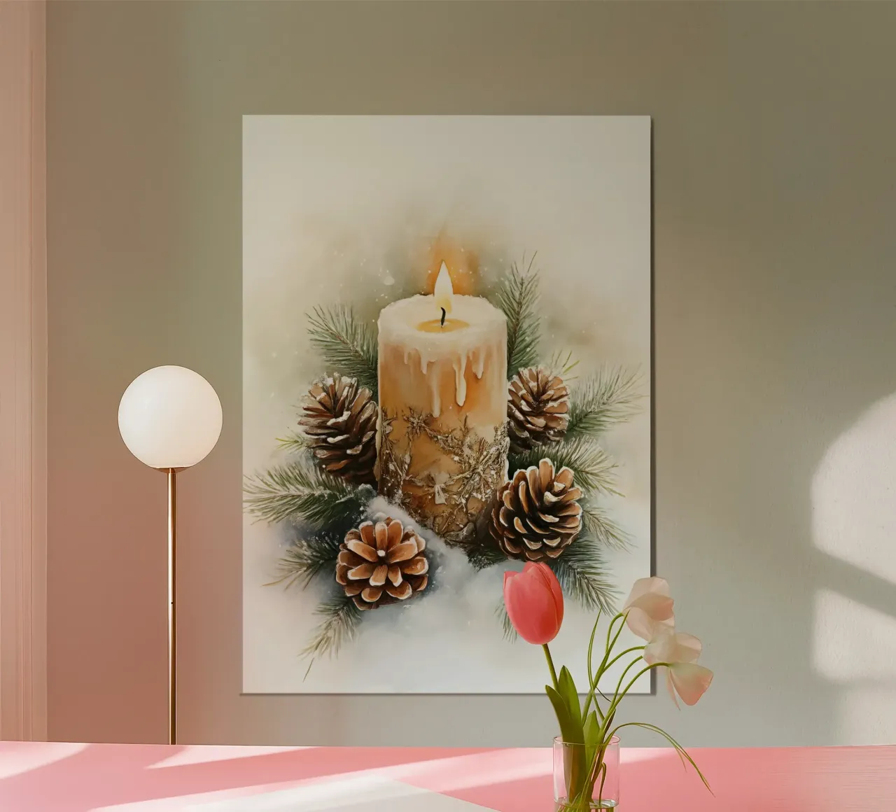 Rustieke Kerstmis Kaars Dennenappel Kunst - Kerstmis Decor Print poster van ClubArt