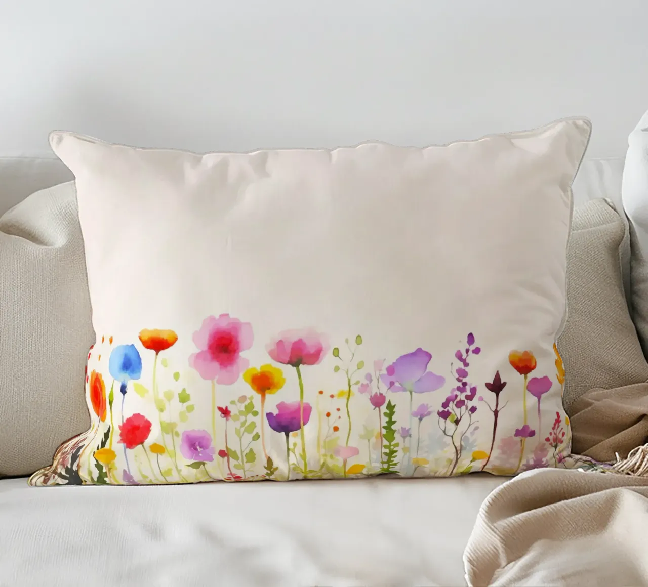 Acquerello sui fiori selvatici del prato estivo cuscino da Andrea Haase Modern Home
