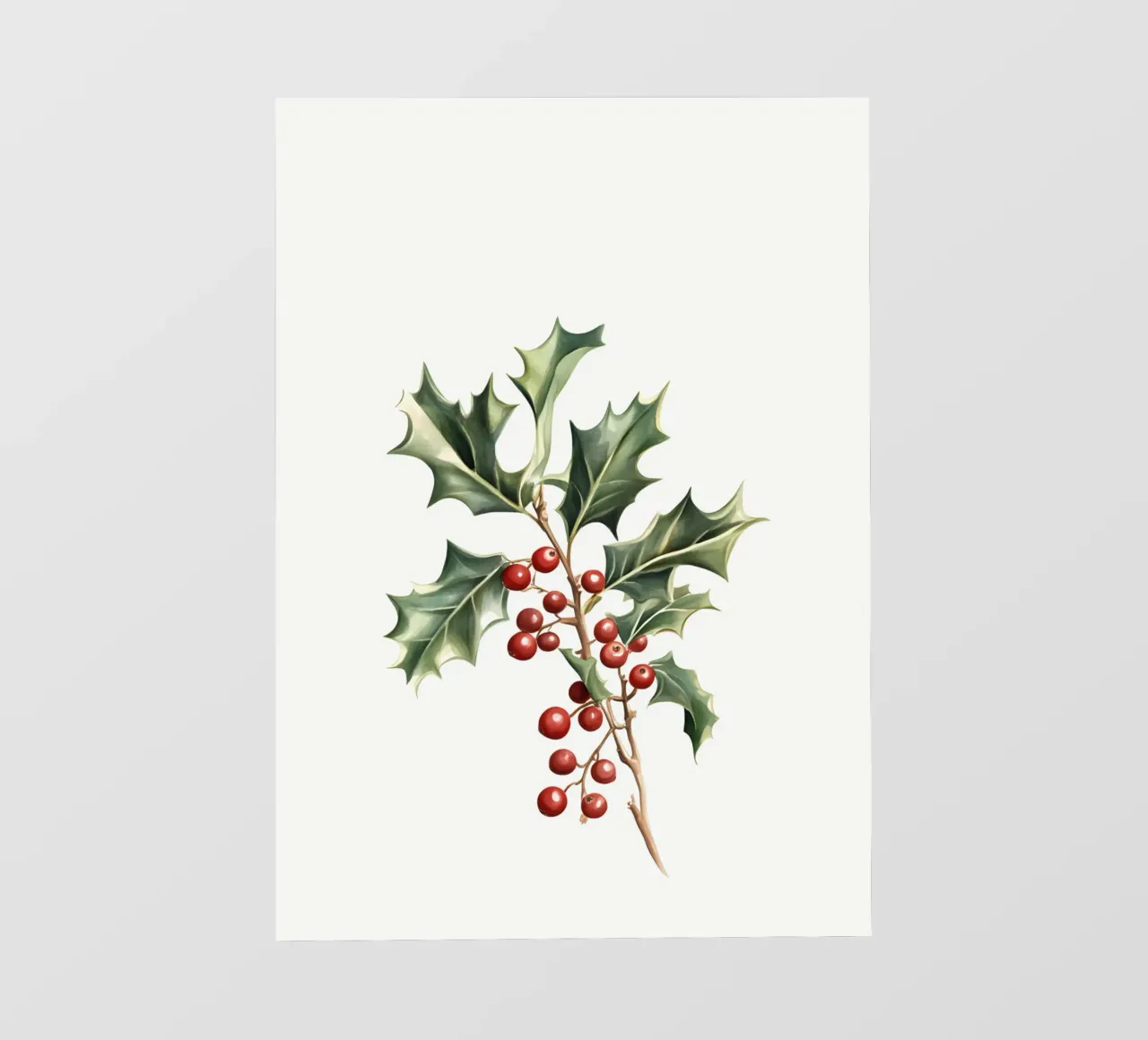 Clásico estampado botánico de acebo - Decoración navideña papel para pared de ClubArt