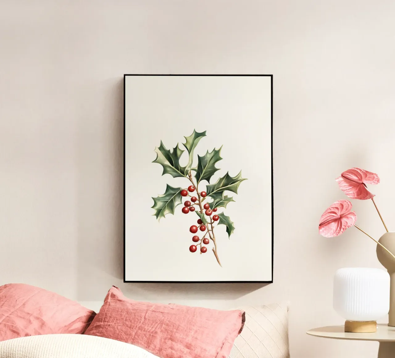 Clásico estampado botánico de acebo - Decoración navideña metacrilato de ClubArt
