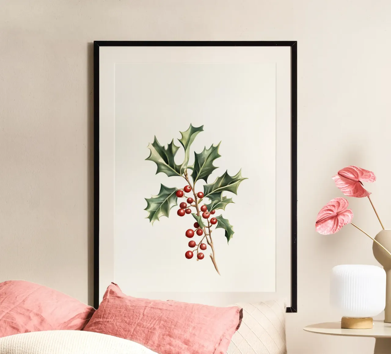 Clásico estampado botánico de acebo - Decoración navideña hahnemühle de ClubArt