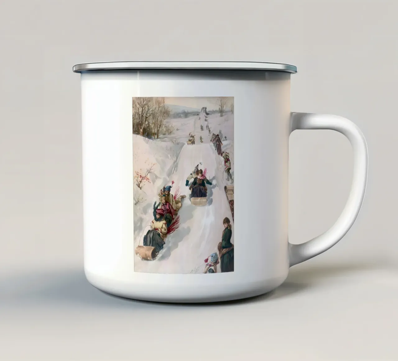 Victorian Sledding Winter Fun kunstdruk - nostalgische scène emaille mok van ClubArt