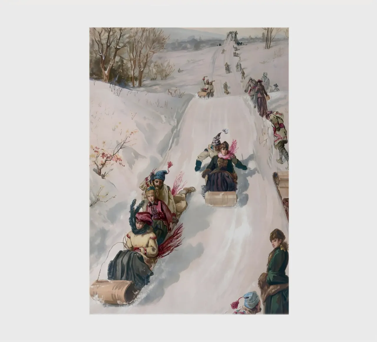 Victorian Sledding Winter Fun Art Print - Nostalgic Scene notebook by ClubArt