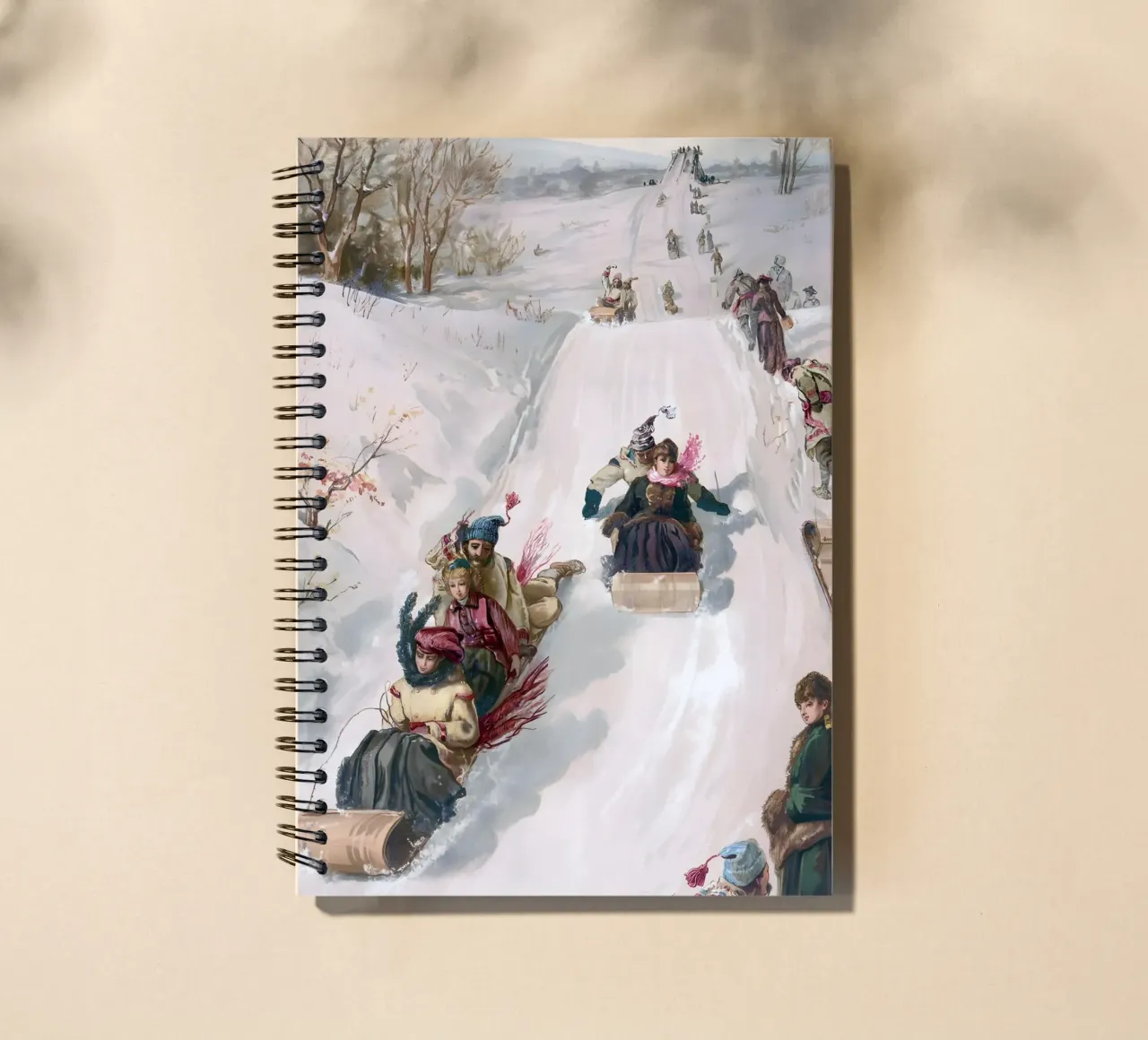Victorian Sledding Winter Fun Art Print - Nostalgic Scene spiral notebook by ClubArt