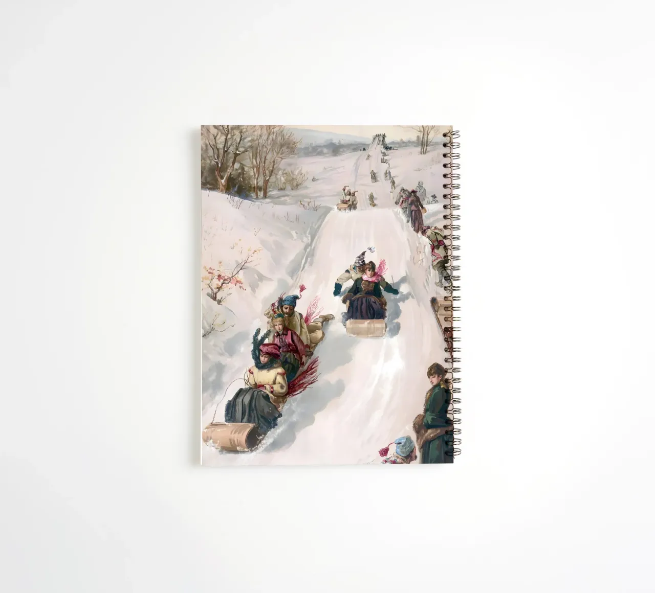 Victorian Sledding Winter Fun Art Print - Nostalgic Scene spiral notebook by ClubArt