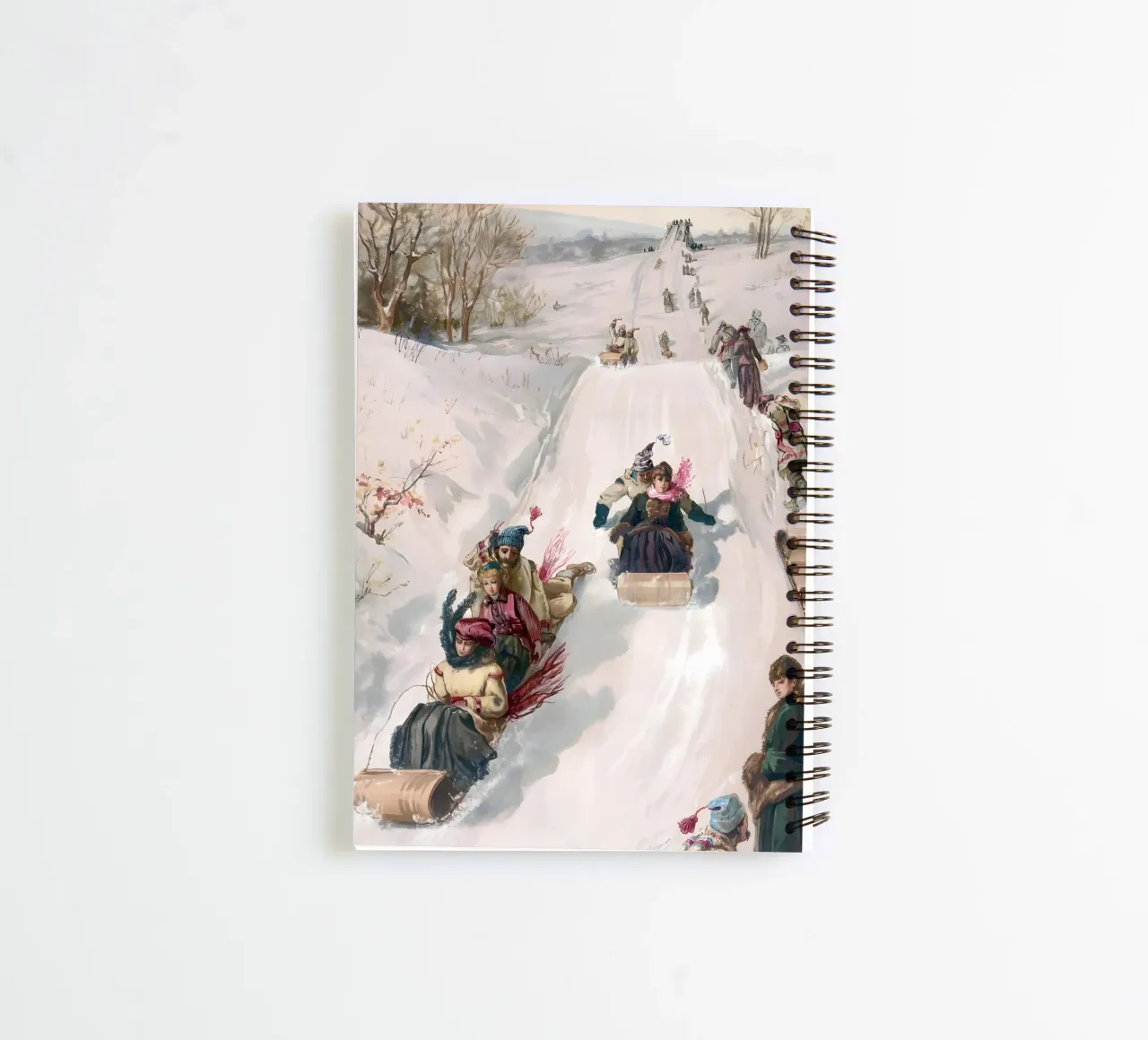 Victorian Sledding Winter Fun Art Print - Nostalgic Scene spiral notebook by ClubArt
