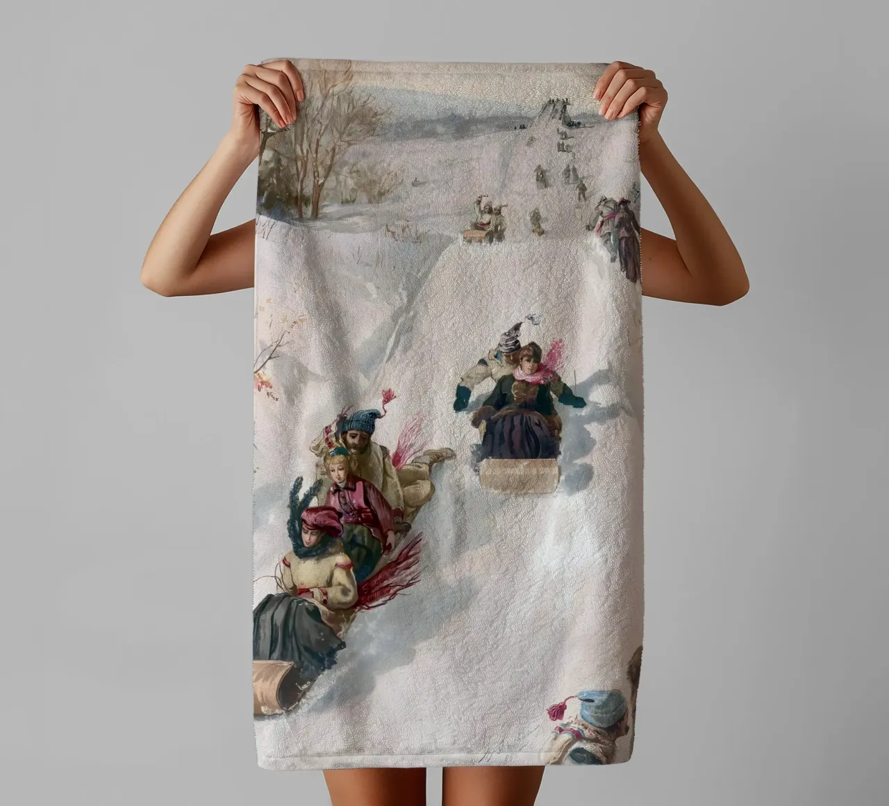 Victorian Sledding Winter Fun Art Print - Nostalgic Scene towel by ClubArt