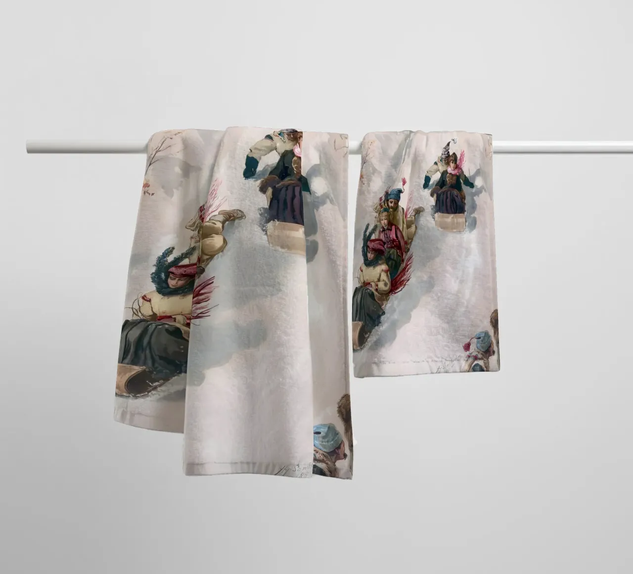 Victorian Sledding Winter Fun Art Print - Nostalgic Scene towel by ClubArt