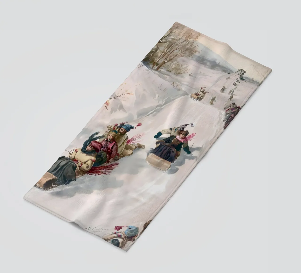 Victorian Sledding Winter Fun Art Print - Nostalgic Scene beach towel by ClubArt