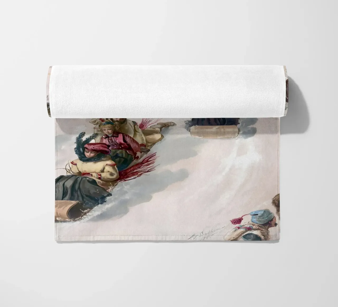 Victorian Sledding Winter Fun Art Print - Nostalgic Scene beach towel by ClubArt