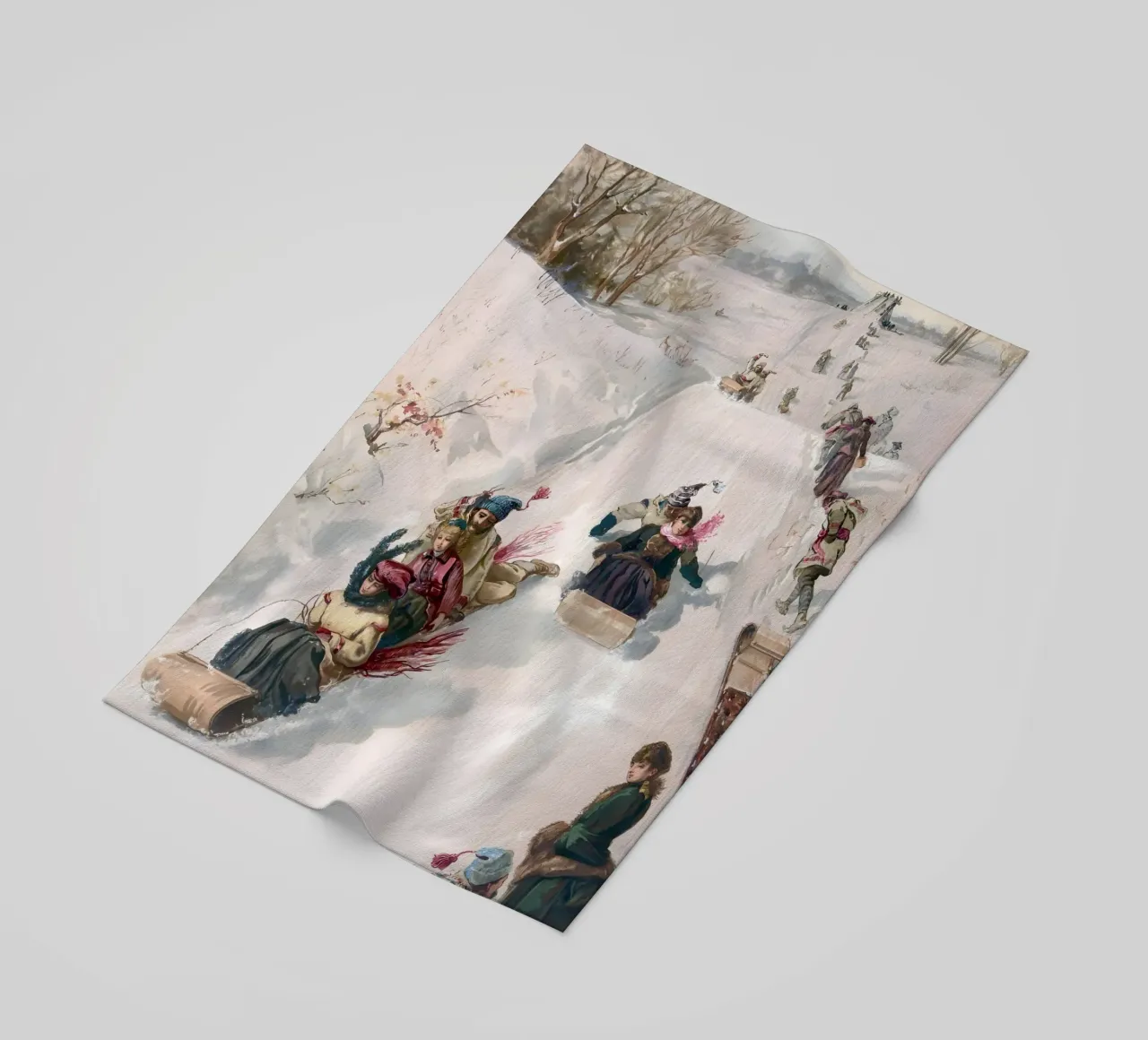 Victorian Sledding Winter Fun Art Print - Nostalgic Scene beach towel by ClubArt