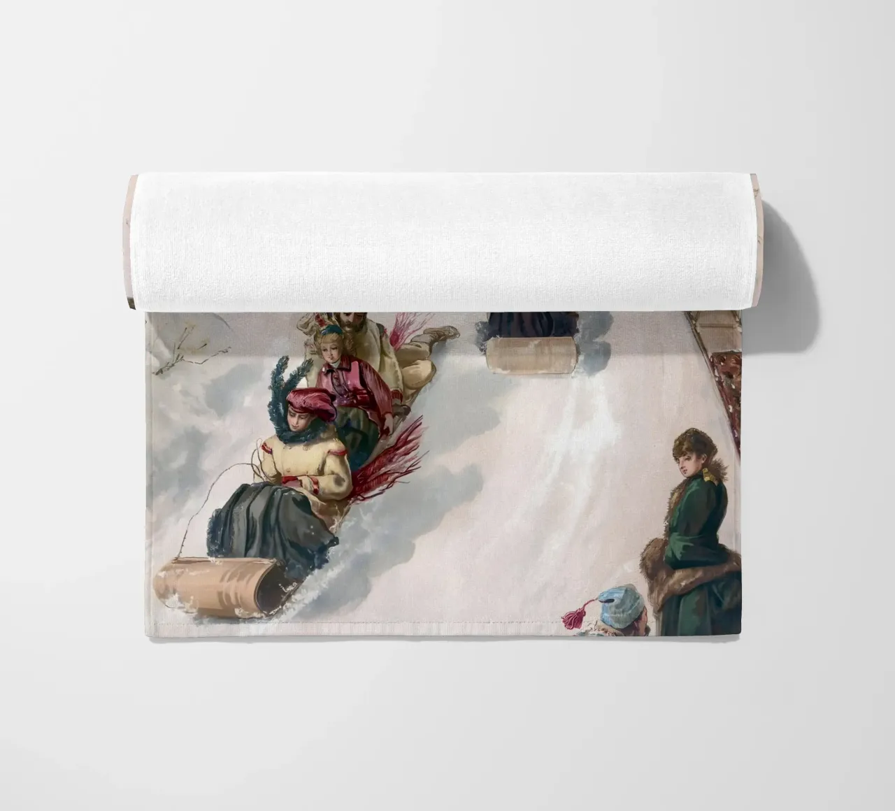 Victorian Sledding Winter Fun Art Print - Nostalgic Scene beach towel by ClubArt