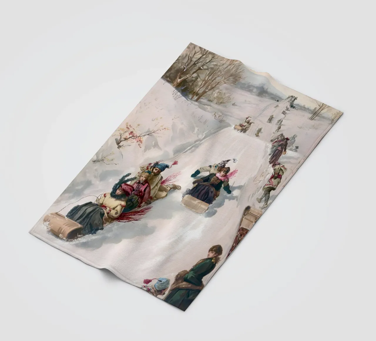 Victorian Sledding Winter Fun Art Print - Nostalgic Scene fleece blanket by ClubArt