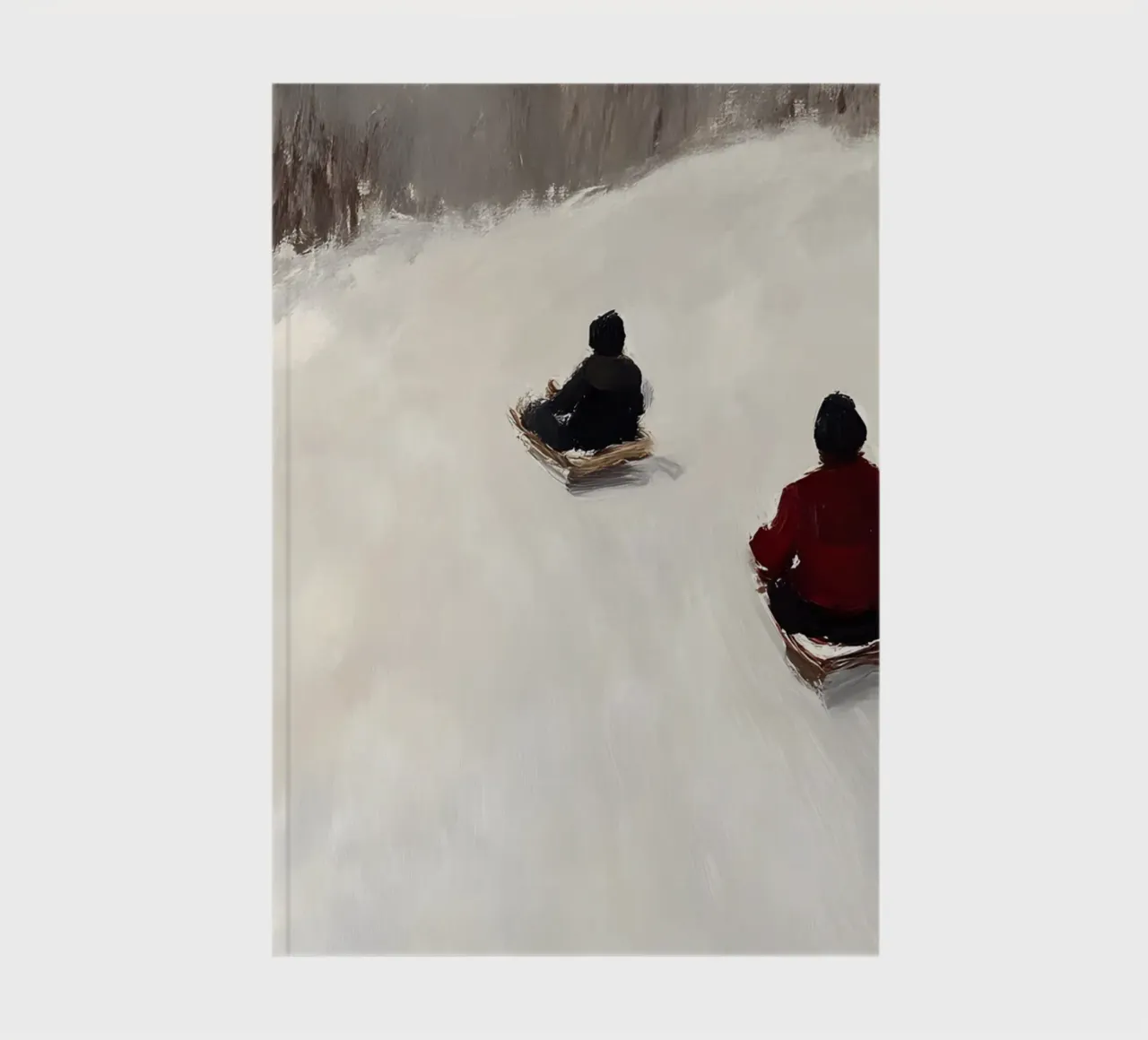 Abstract Sledding Fun Art Print - Winter Slope Scene notebook by ClubArt