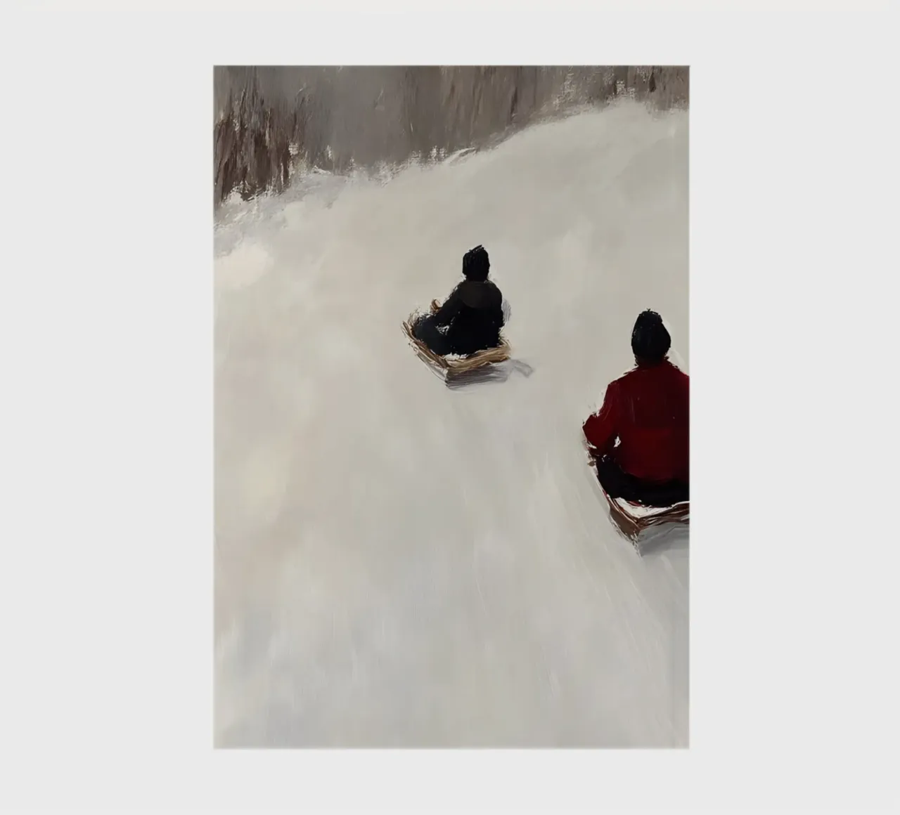Abstract Sledding Fun Art Print - Winter Slope Scene notebook by ClubArt