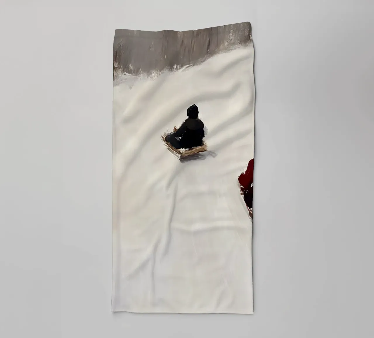 Abstract Sledding Fun Art Print - Winter Slope Scene towel by ClubArt