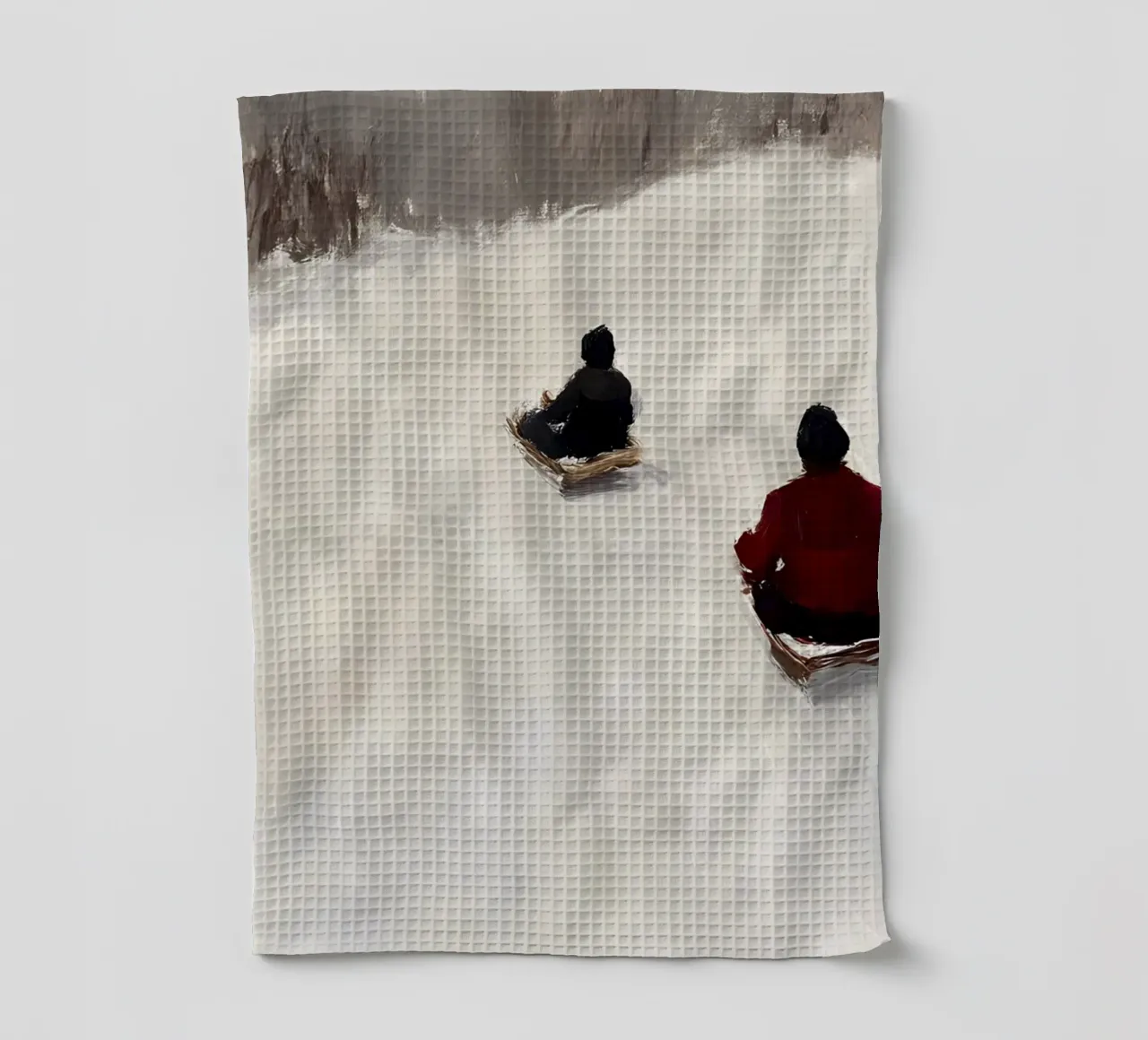 Impression d'art abstrait "Sledding Fun" - Scène de pente hivernale torchon de ClubArt