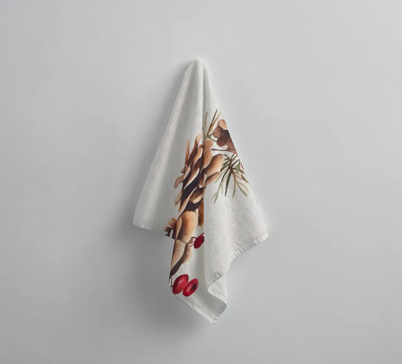 Gezellige dennenappels & bessen kerstkunstdruk - Rustiek Decor badhanddoek van ClubArt