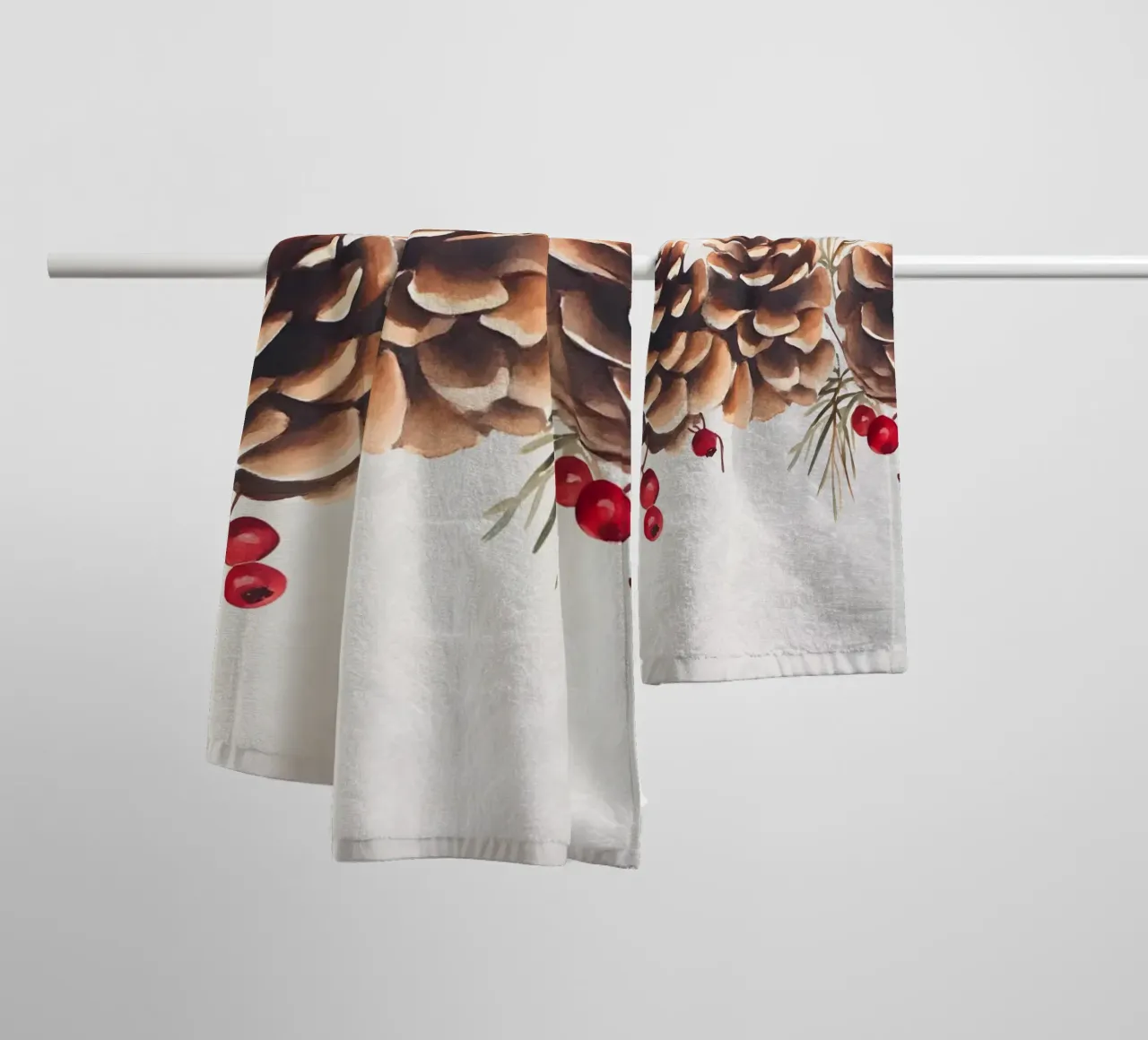 Gezellige dennenappels & bessen kerstkunstdruk - Rustiek Decor badhanddoek van ClubArt