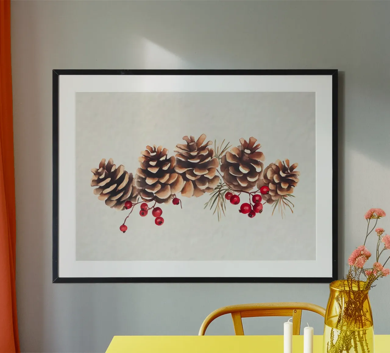 Gemütliche Tannenzapfen & Beeren Weihnachten Kunstdruck - Rustikale Dekoration Poster von ClubArt