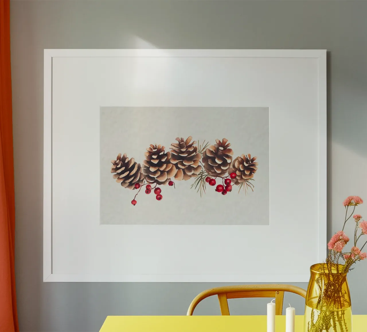 Gemütliche Tannenzapfen & Beeren Weihnachten Kunstdruck - Rustikale Dekoration Poster von ClubArt