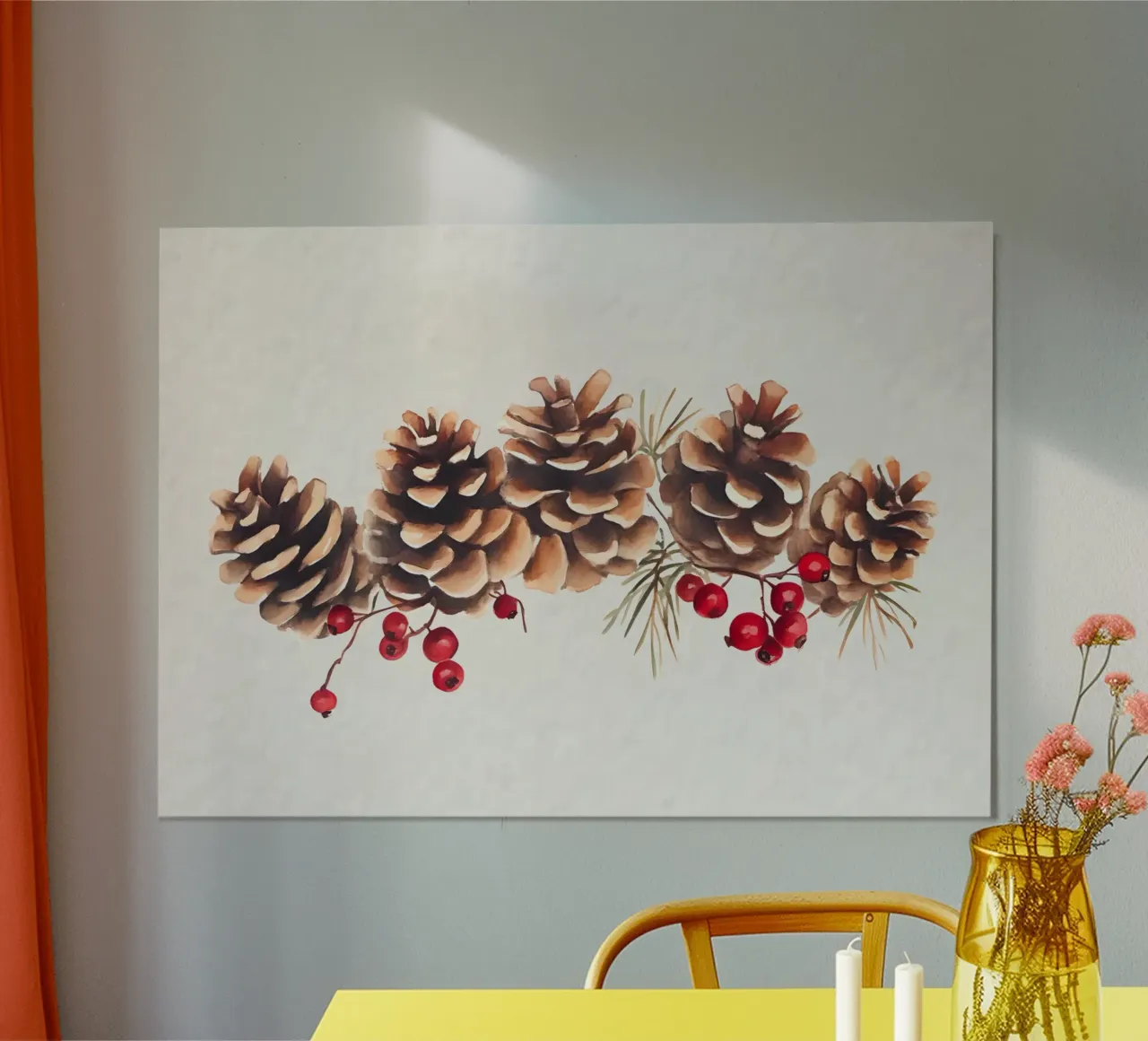 Gemütliche Tannenzapfen & Beeren Weihnachten Kunstdruck - Rustikale Dekoration Poster von ClubArt