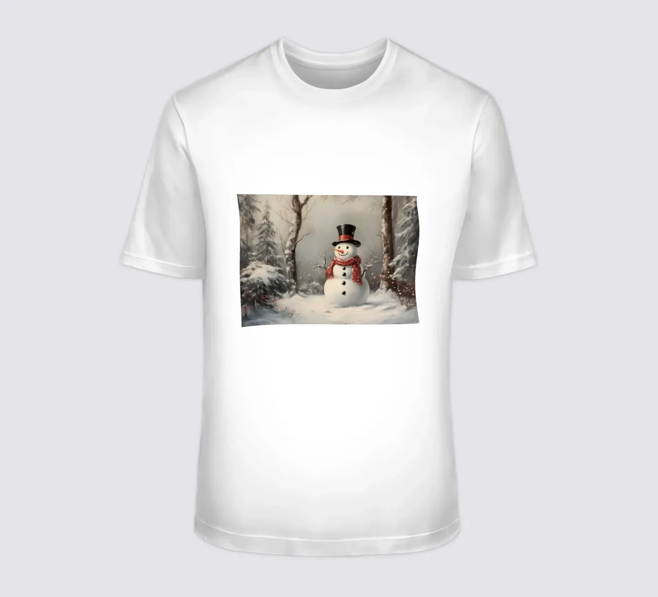 Festlicher Schneemann in verschneiten Wäldern Kunstdruck - Winter Charme T-Shirt von ClubArt