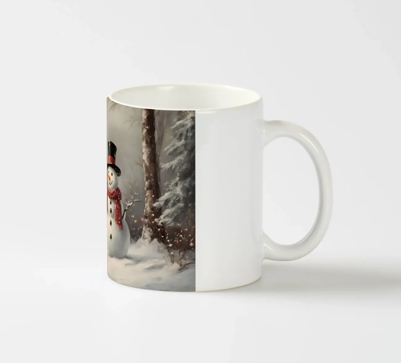 Festlicher Schneemann in verschneiten Wäldern Kunstdruck - Winter Charme Keramik Tasse von ClubArt
