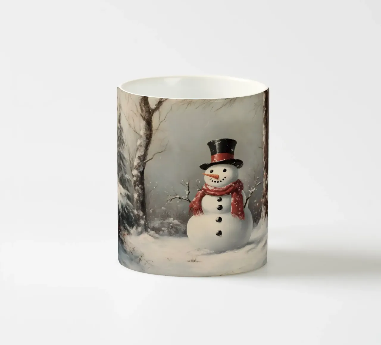 Festlicher Schneemann in verschneiten Wäldern Kunstdruck - Winter Charme Keramik Tasse von ClubArt