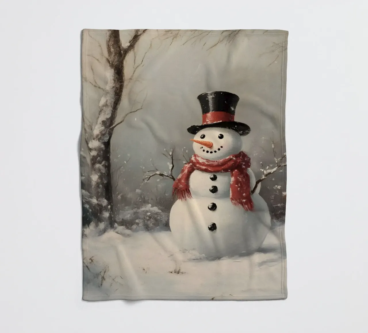 Festlicher Schneemann in verschneiten Wäldern Kunstdruck - Winter Charme Fleecedecke von ClubArt
