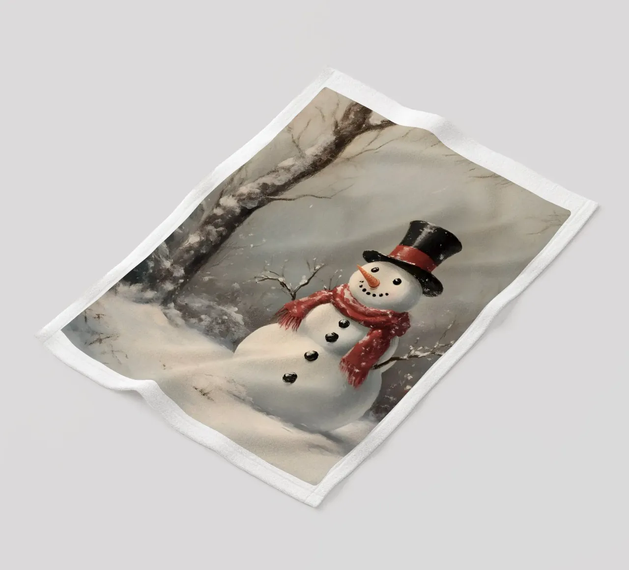 Festlicher Schneemann in verschneiten Wäldern Kunstdruck - Winter Charme Fleecedecke von ClubArt