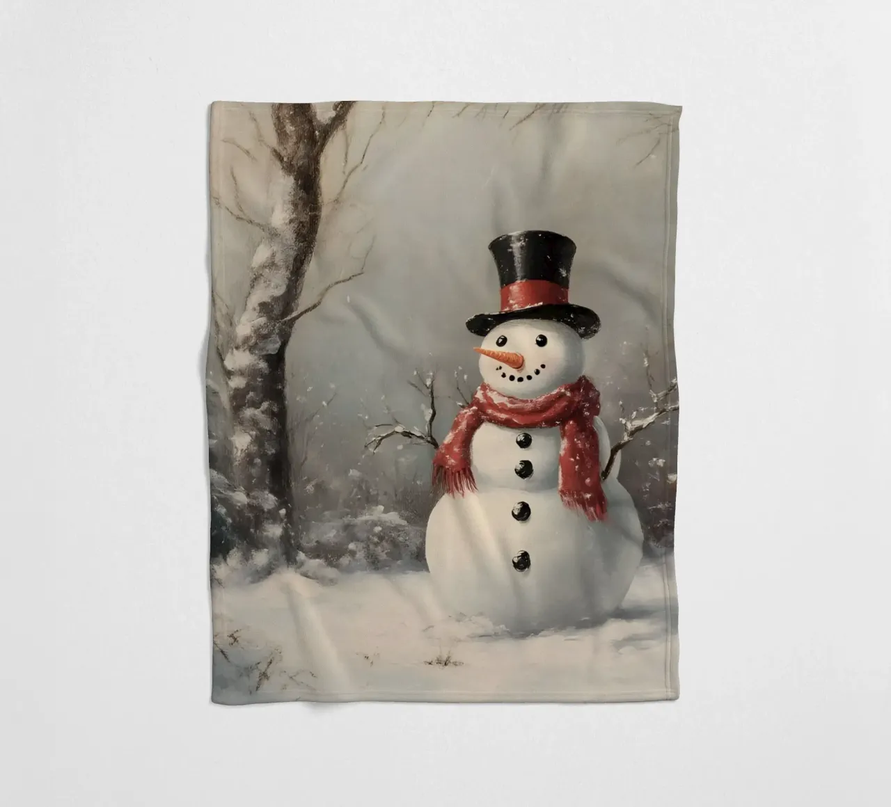 Festlicher Schneemann in verschneiten Wäldern Kunstdruck - Winter Charme Fleecedecke von ClubArt
