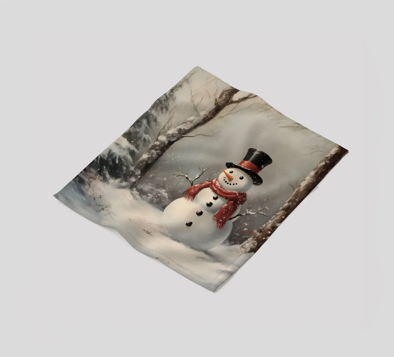 Festlicher Schneemann in verschneiten Wäldern Kunstdruck - Winter Charme Fleecedecke von ClubArt