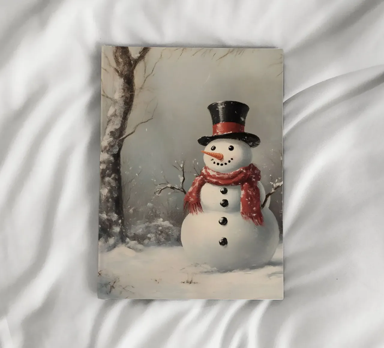 Festive Snowman in Snowy Woods Art Print - Winter Charm notebook by ClubArt