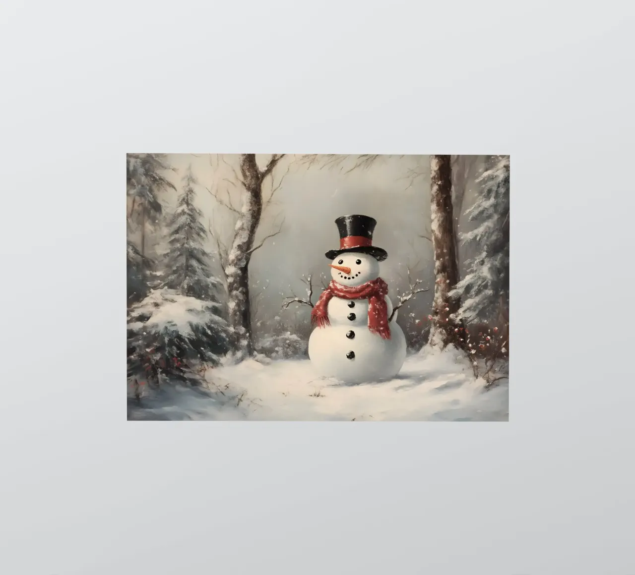 Festlicher Schneemann in verschneiten Wäldern Kunstdruck - Winter Charme Sticker von ClubArt