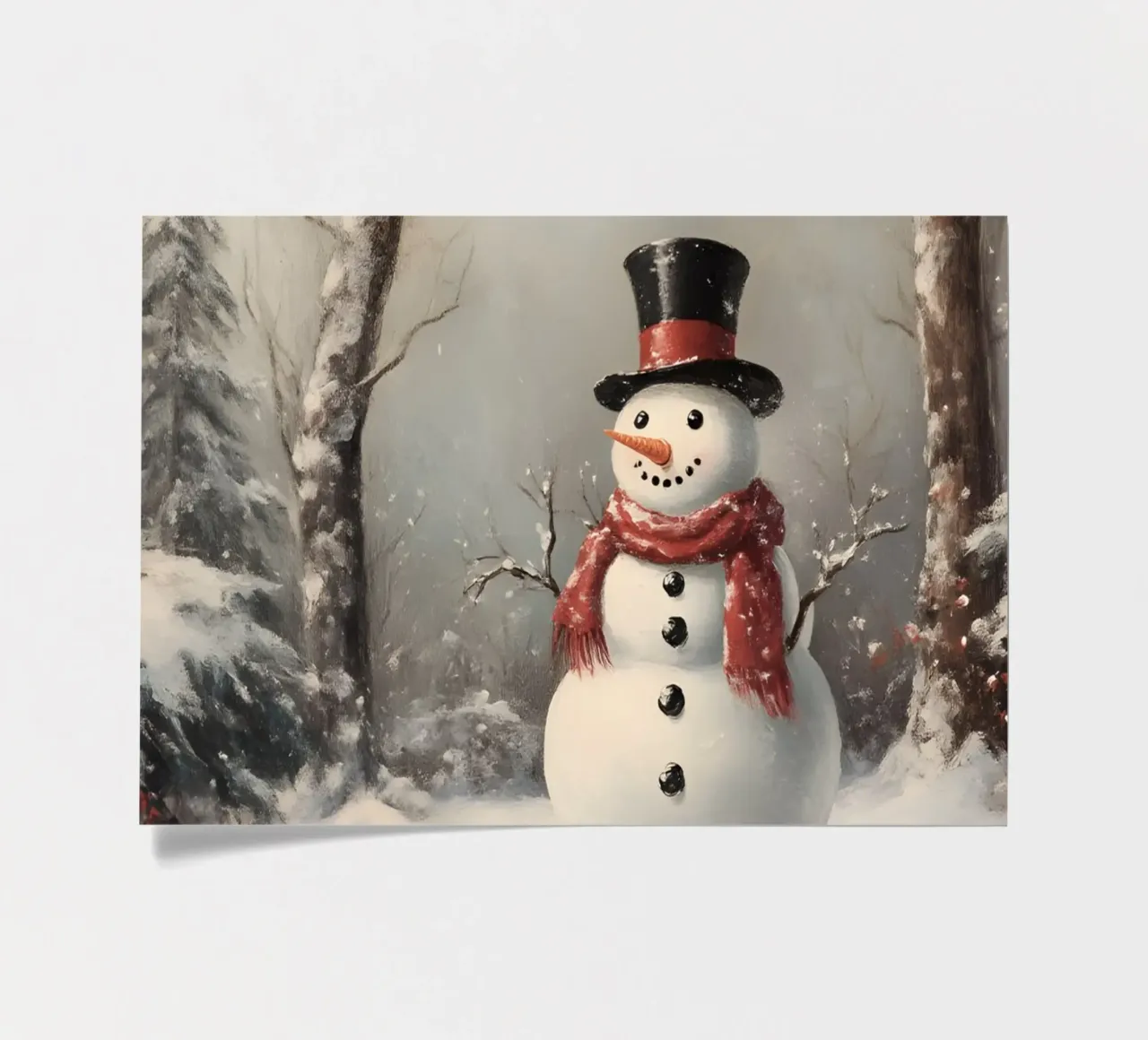 Festlicher Schneemann in verschneiten Wäldern Kunstdruck - Winter Charme Stickerbogen von ClubArt