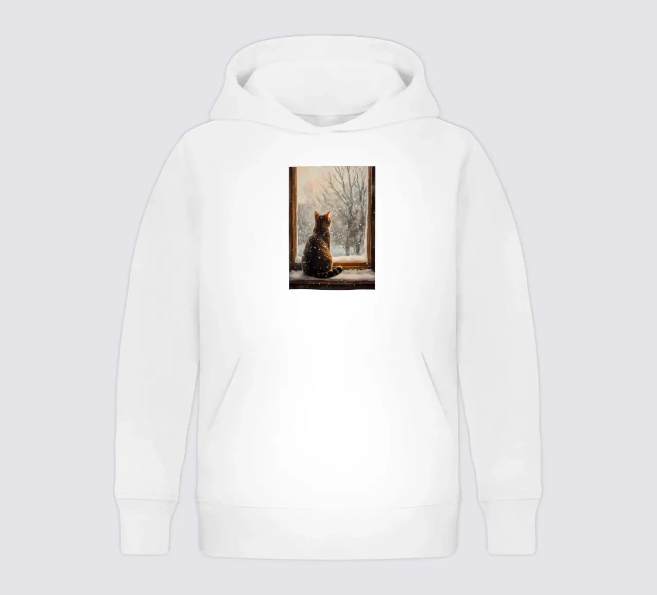 Cozy Cat Window Snowfall Art Print - Winter Aesthetic kids hoodie by ClubArt