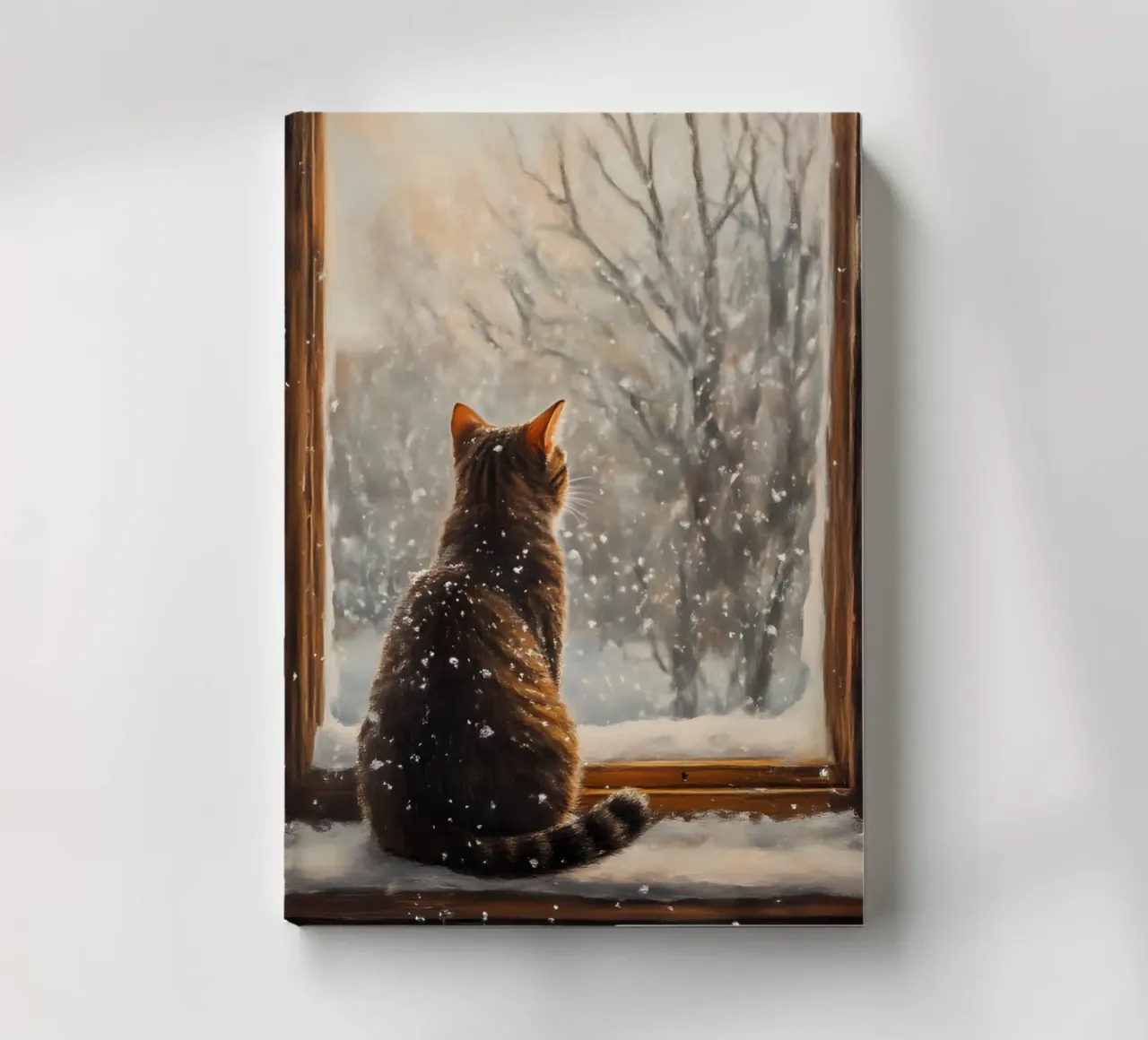 Cozy Cat Window Snowfall Art Print - Winter Aesthetic notebook by ClubArt