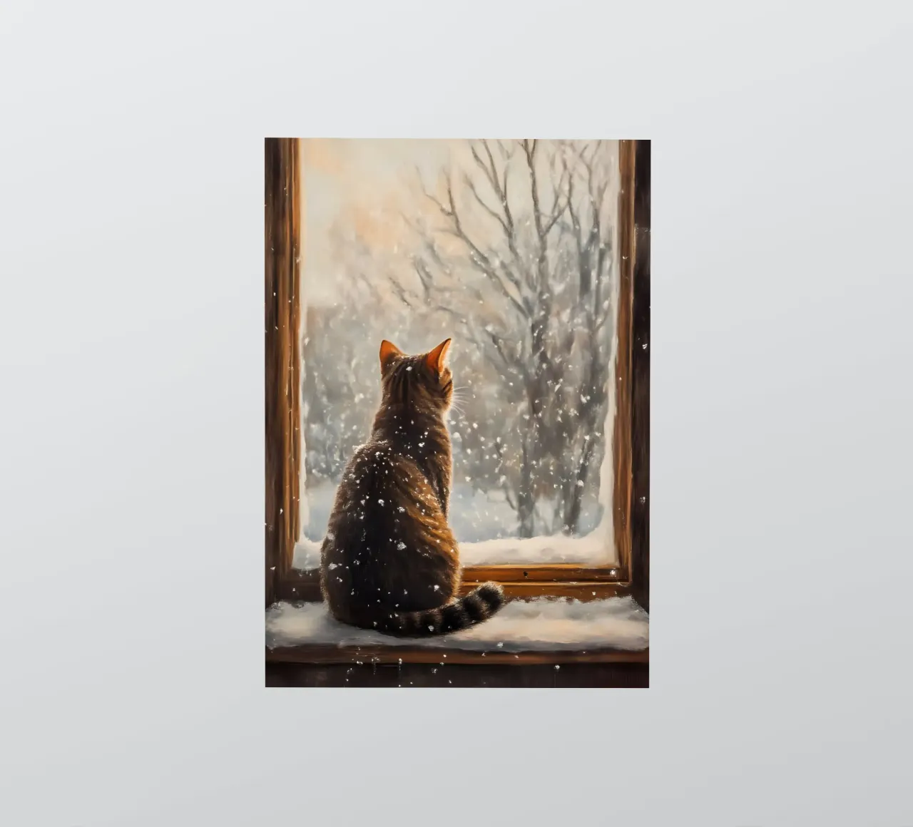 Cozy Cat Window Snowfall Art Print - Winter Aesthetic sticker by ClubArt