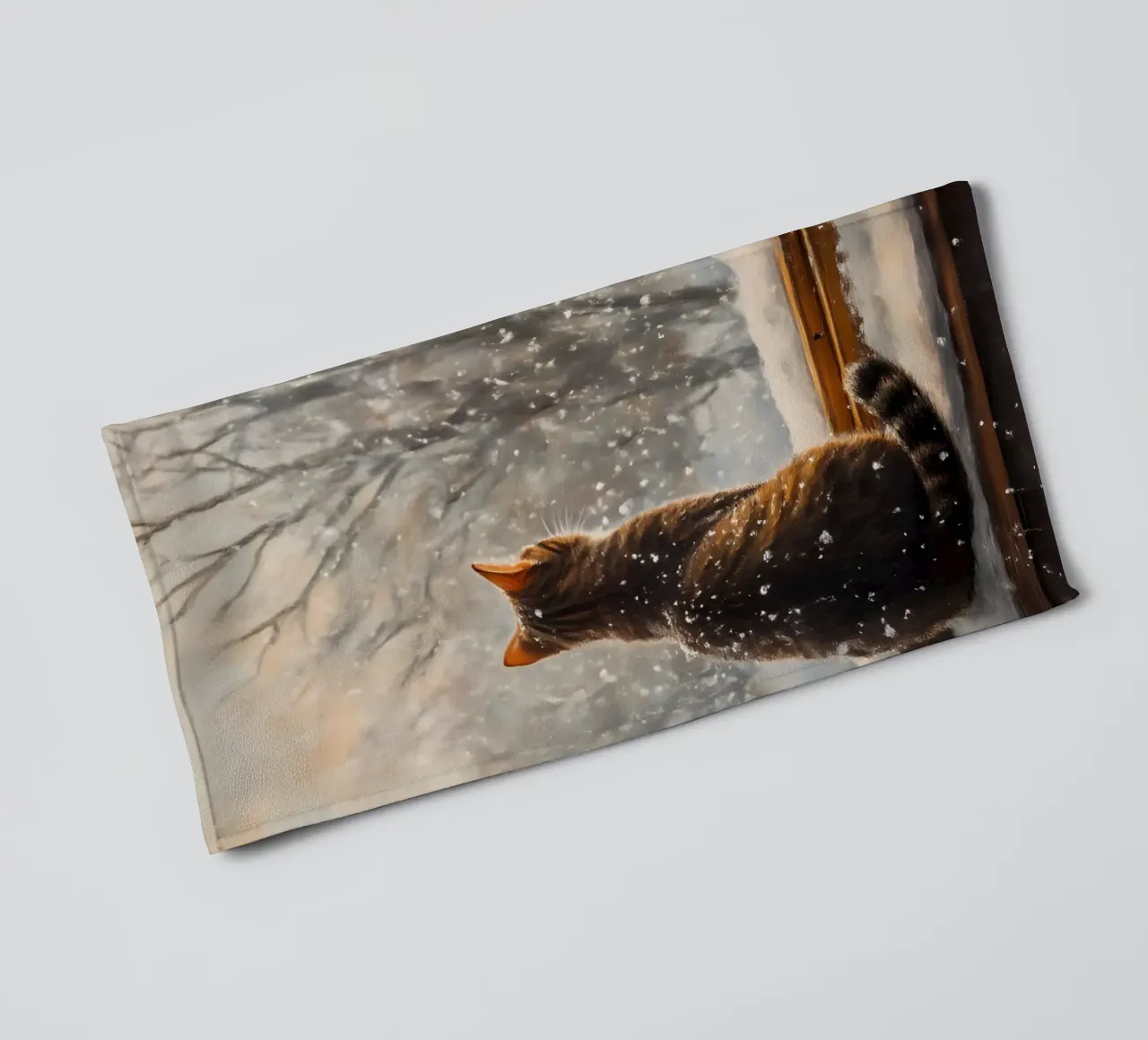 Cozy Cat Window Snowfall Art Print - Winter Aesthetic towel by ClubArt