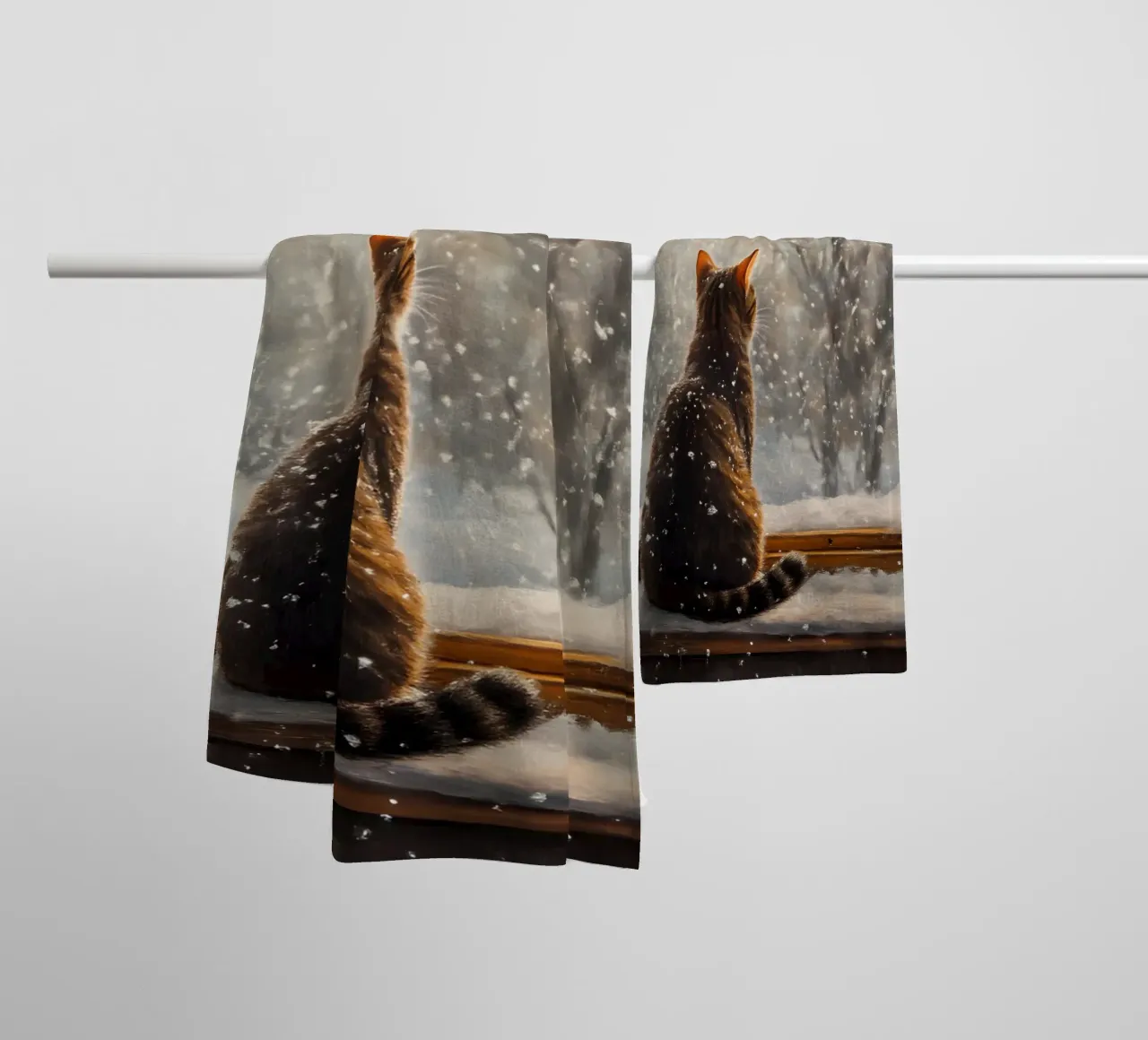 Cozy Cat Window Snowfall Art Print - Winter Aesthetic towel by ClubArt