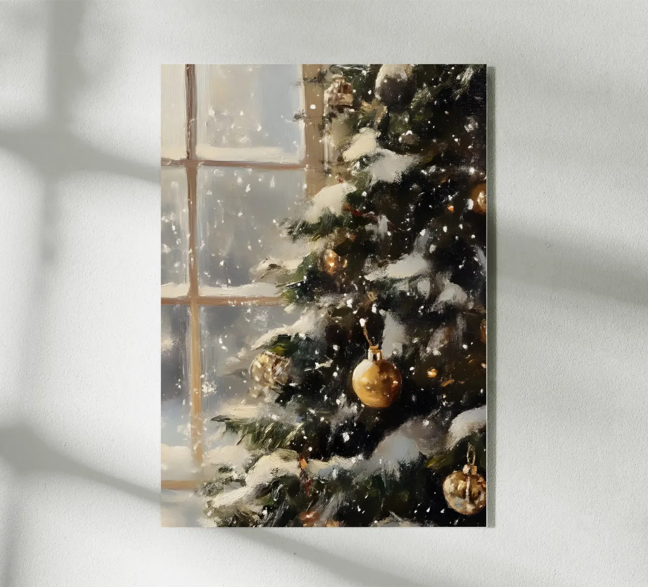 Vue de la fenêtre de l'arbre de Noël - Snowy Holiday Art plexiglas de ClubArt
