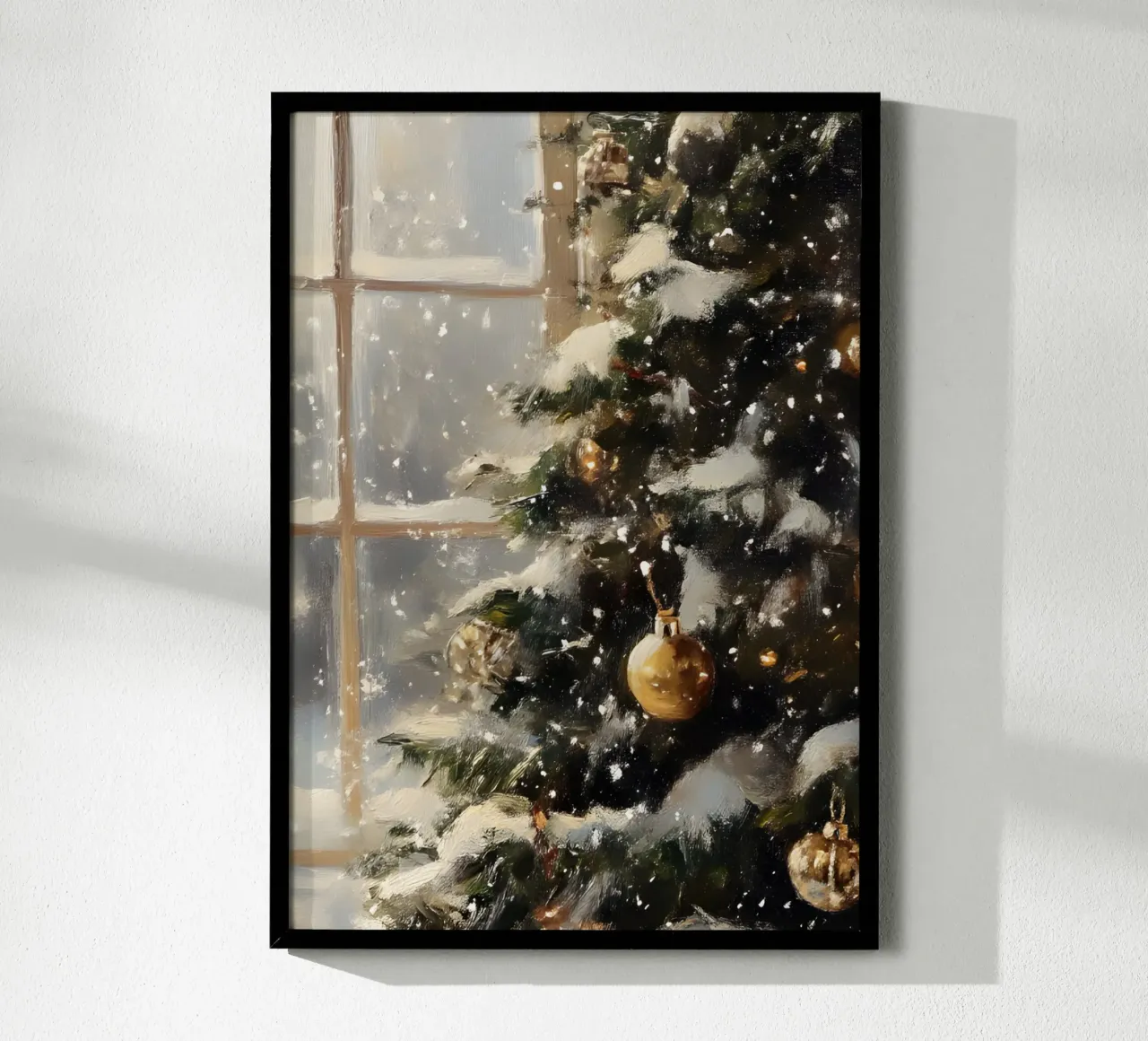Cozy Christmas Tree Window View - Snowy Holiday Art poster by ClubArt