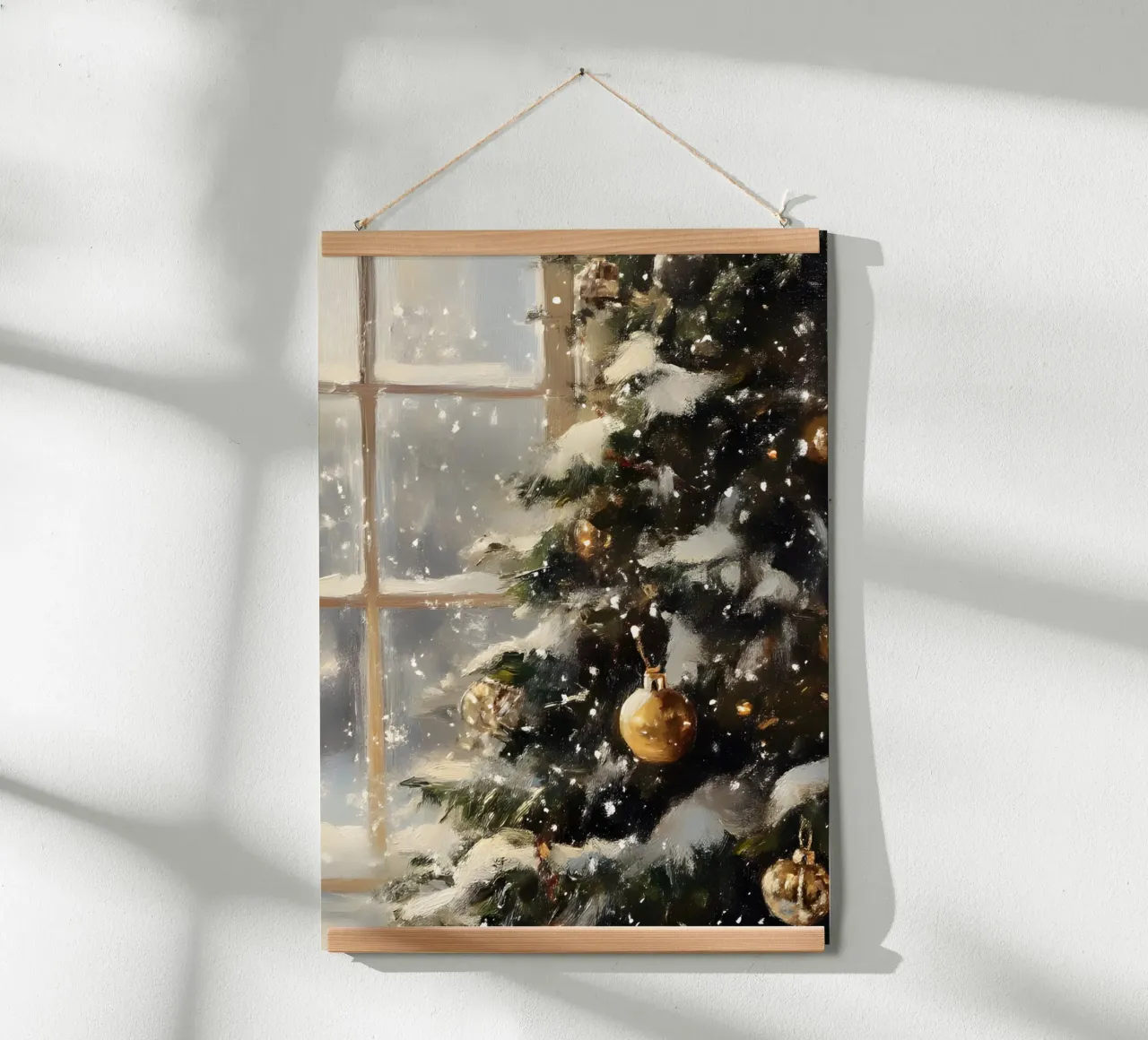 Cozy Christmas Tree Window View - Snowy Holiday Art poster by ClubArt