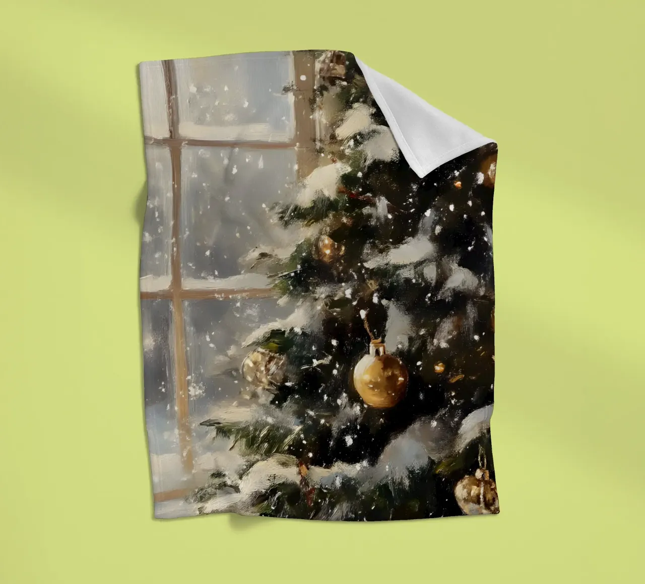 Cozy Christmas Tree Window View - Snowy Holiday Art fleece blanket by ClubArt