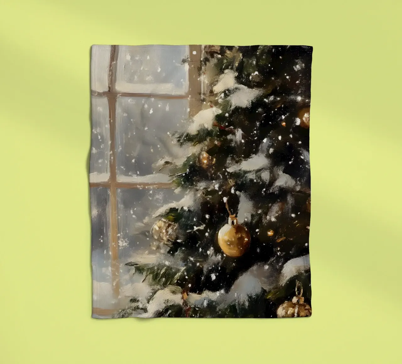 Cozy Christmas Tree Window View - Snowy Holiday Art fleece blanket by ClubArt