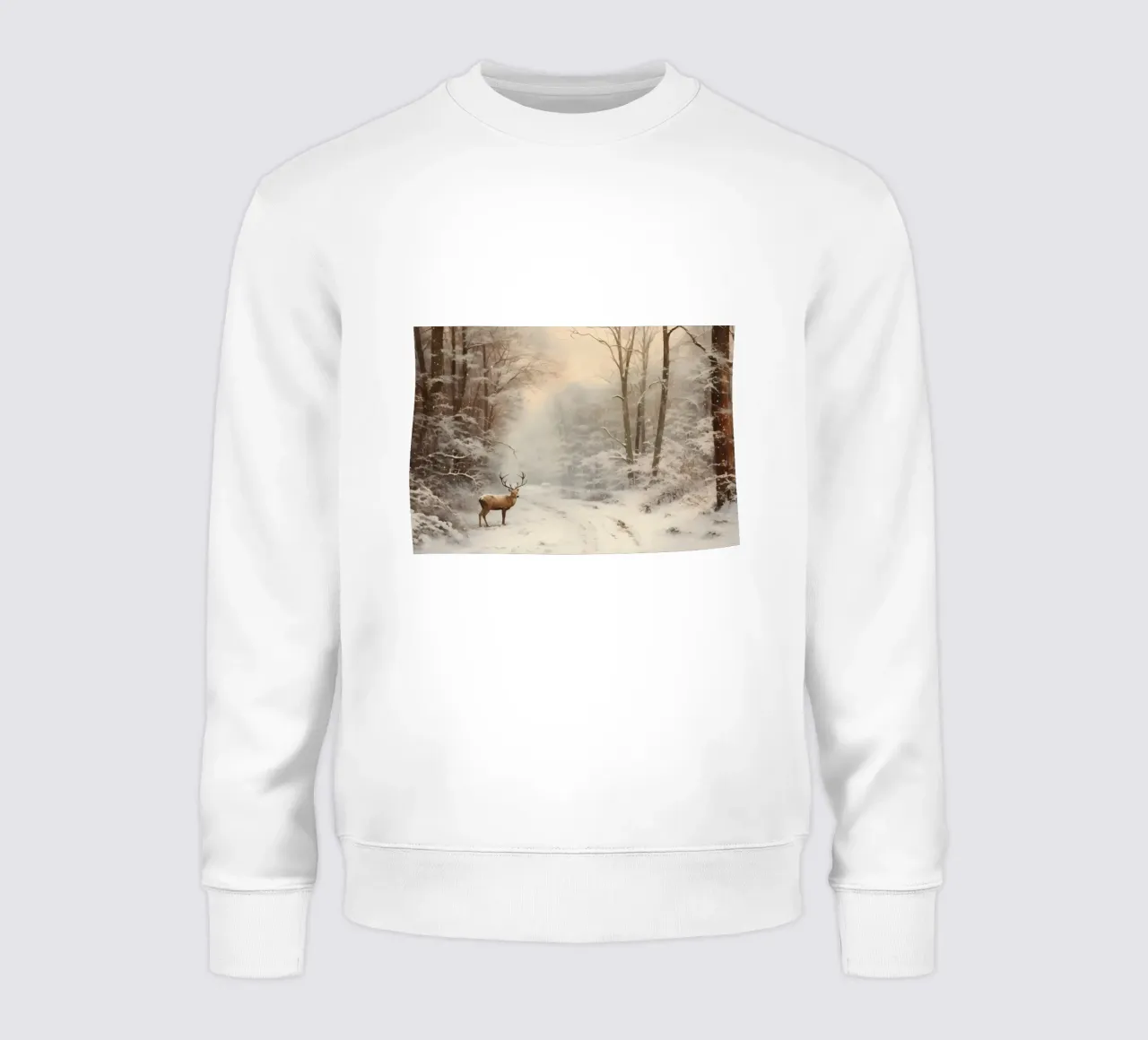 Impression d'art sur le cerf majestueux de la forêt d'hiver - faune et flore enneigées sweat de ClubArt
