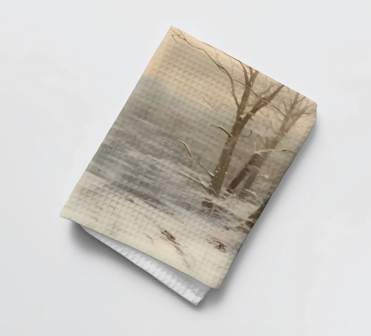 Impression d'art sur le cerf majestueux de la forêt d'hiver - faune et flore enneigées torchon de ClubArt